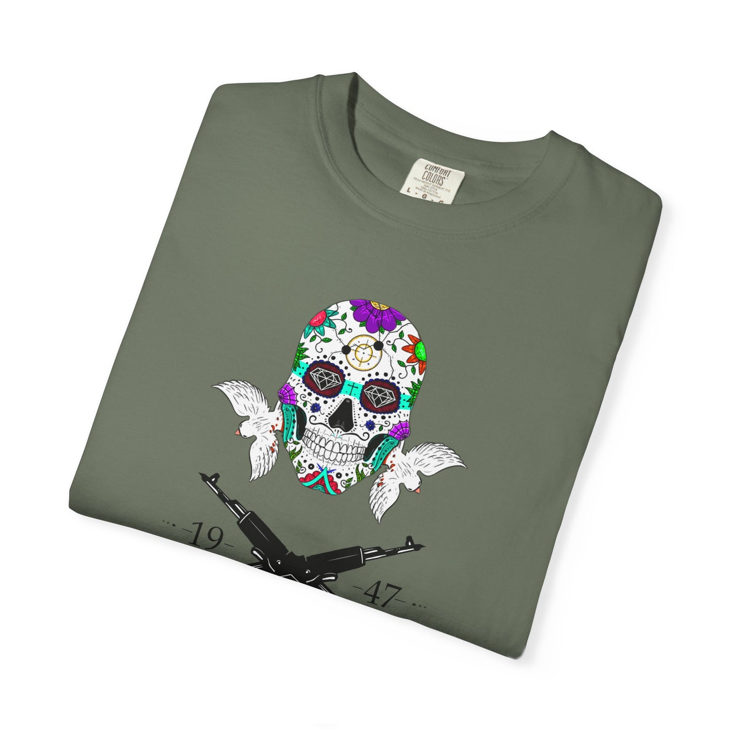 Men T-Shirt Floral Skull Design - Protected by AK47