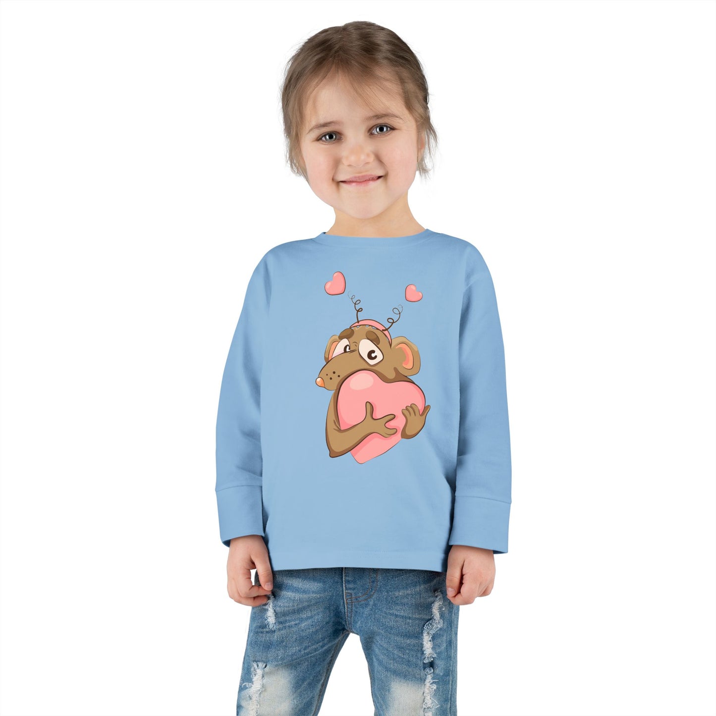 Toddler Long Sleeve Tee - Adorable Heart-Hugging Monkey Design