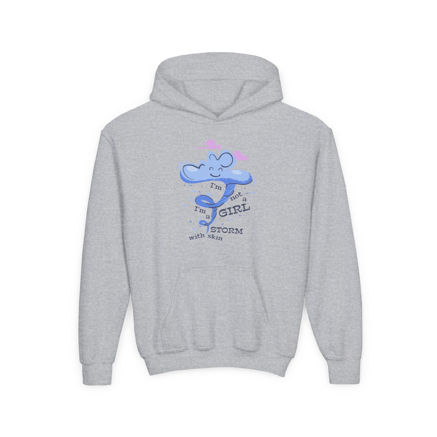 Youth Cute Elephant Hoodie for Girls - "I'm a Girl with Storm" Fun Design