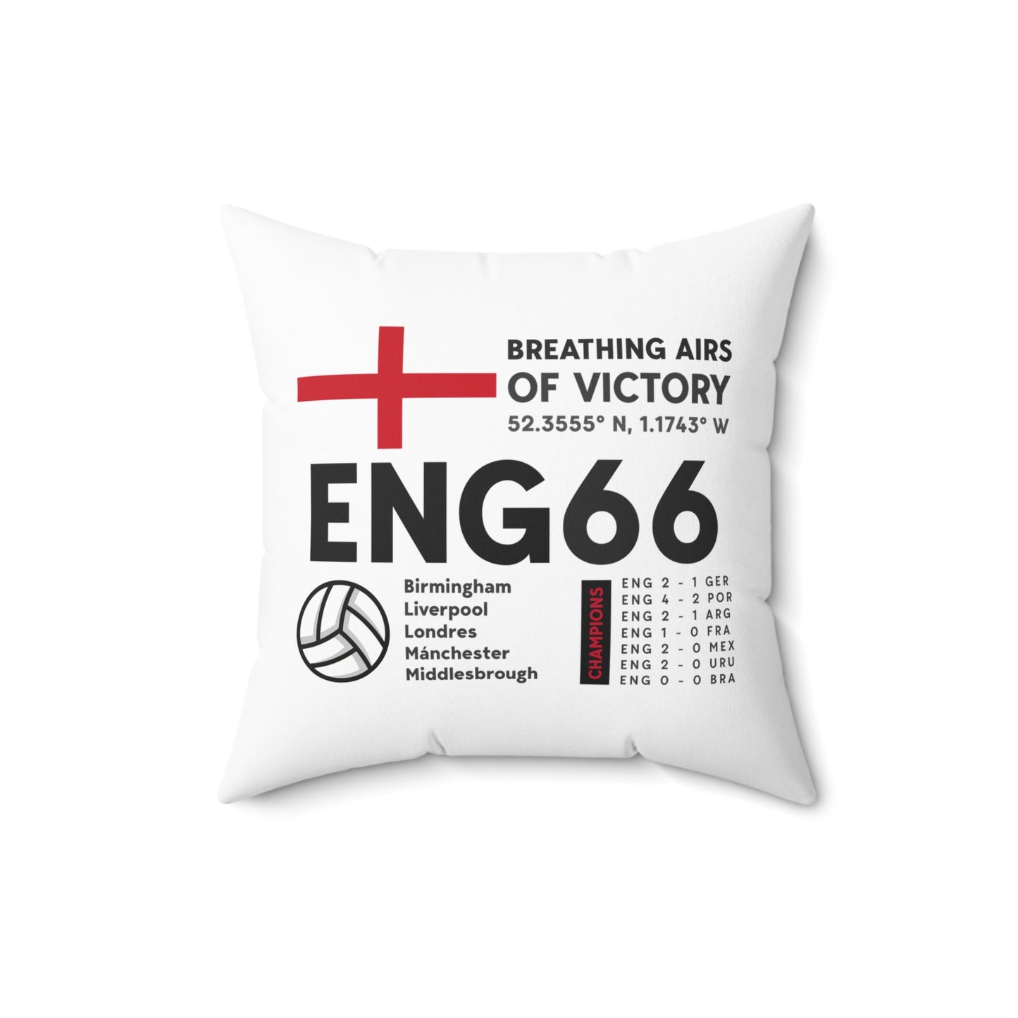 Square Pillow ENGLAND '66  Breathing Airs of Victory Soccer Decor for Fans