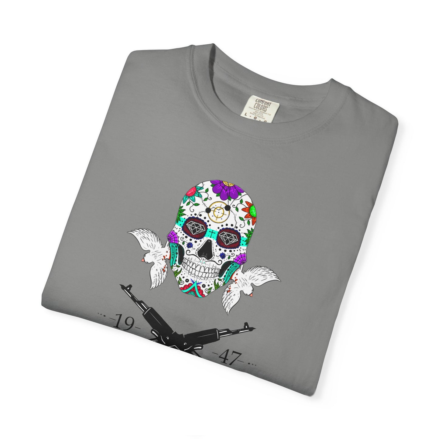 Men T-Shirt Floral Skull Design - Protected by AK47