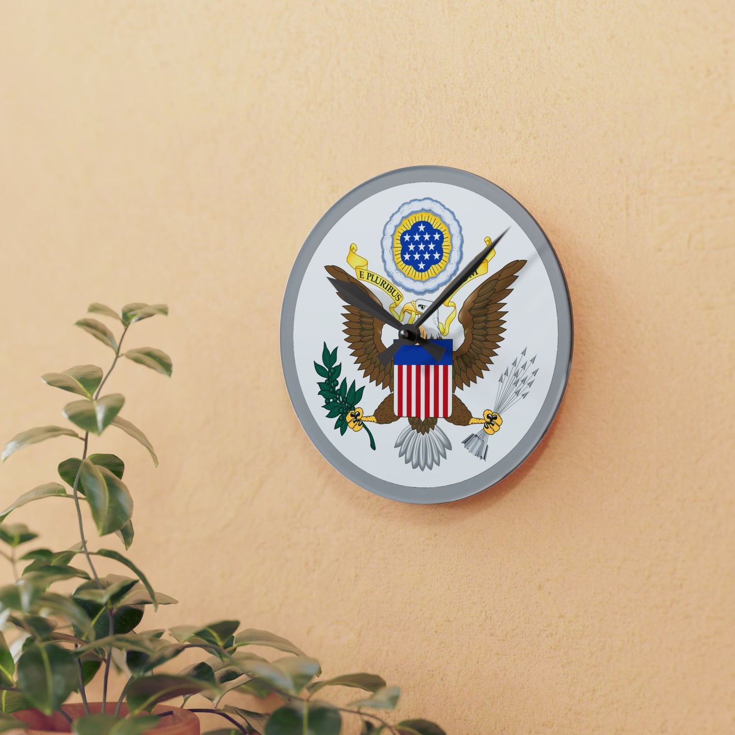 Patriotic Acrylic Wall Clock with Eagle Design