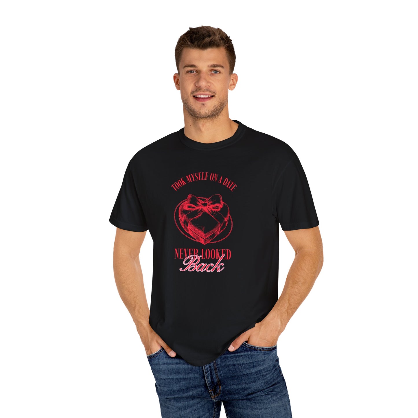 Men Garment-Dyed T-Shirt - 'Took Myself on a Date' - Valentine's Day