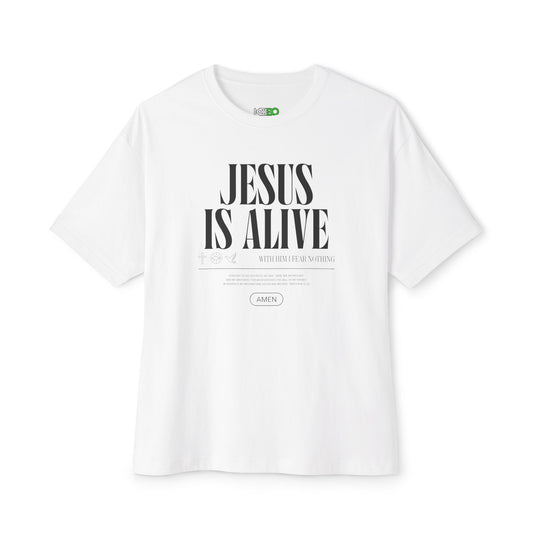 Faith-Inspired Women's Oversized Boxy Tee - "Jesus is Alive" Graphic Tee