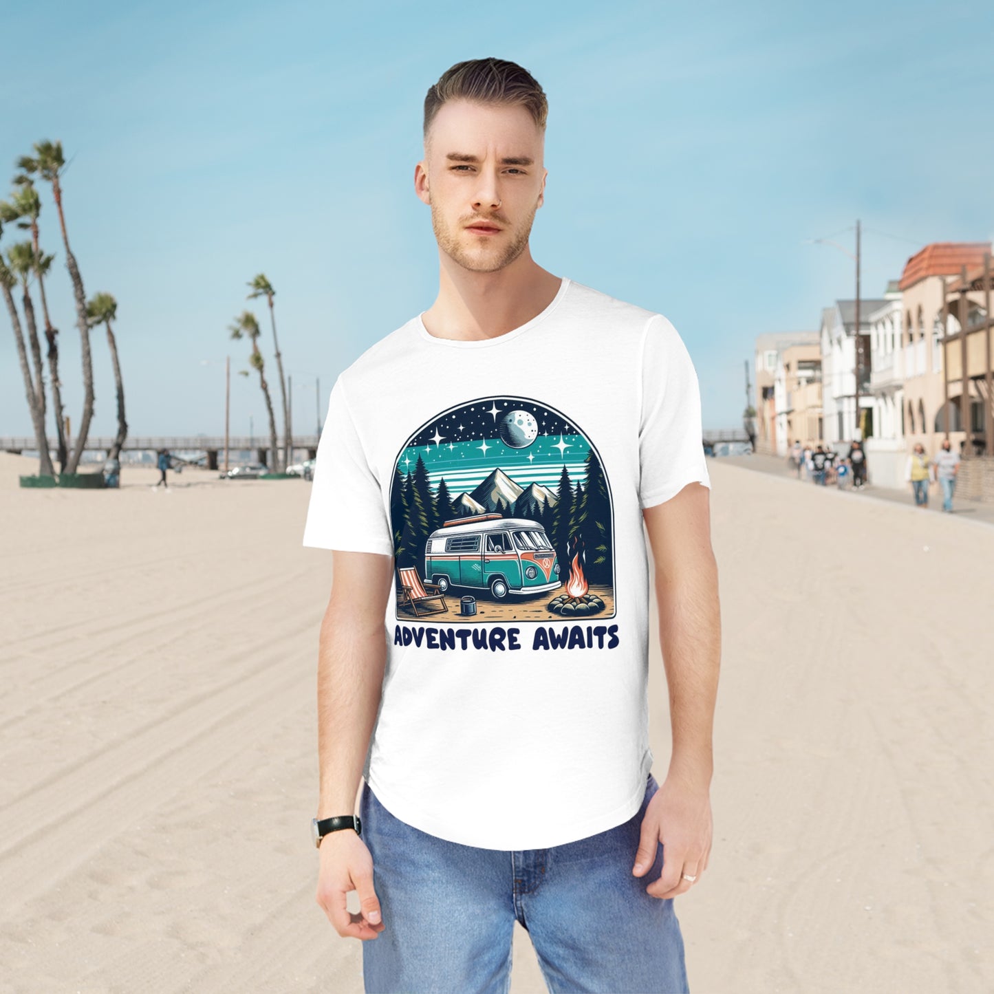 Adventure Awaits Men's Curved Hem Tee – Perfect for Outdoor Enthusiasts