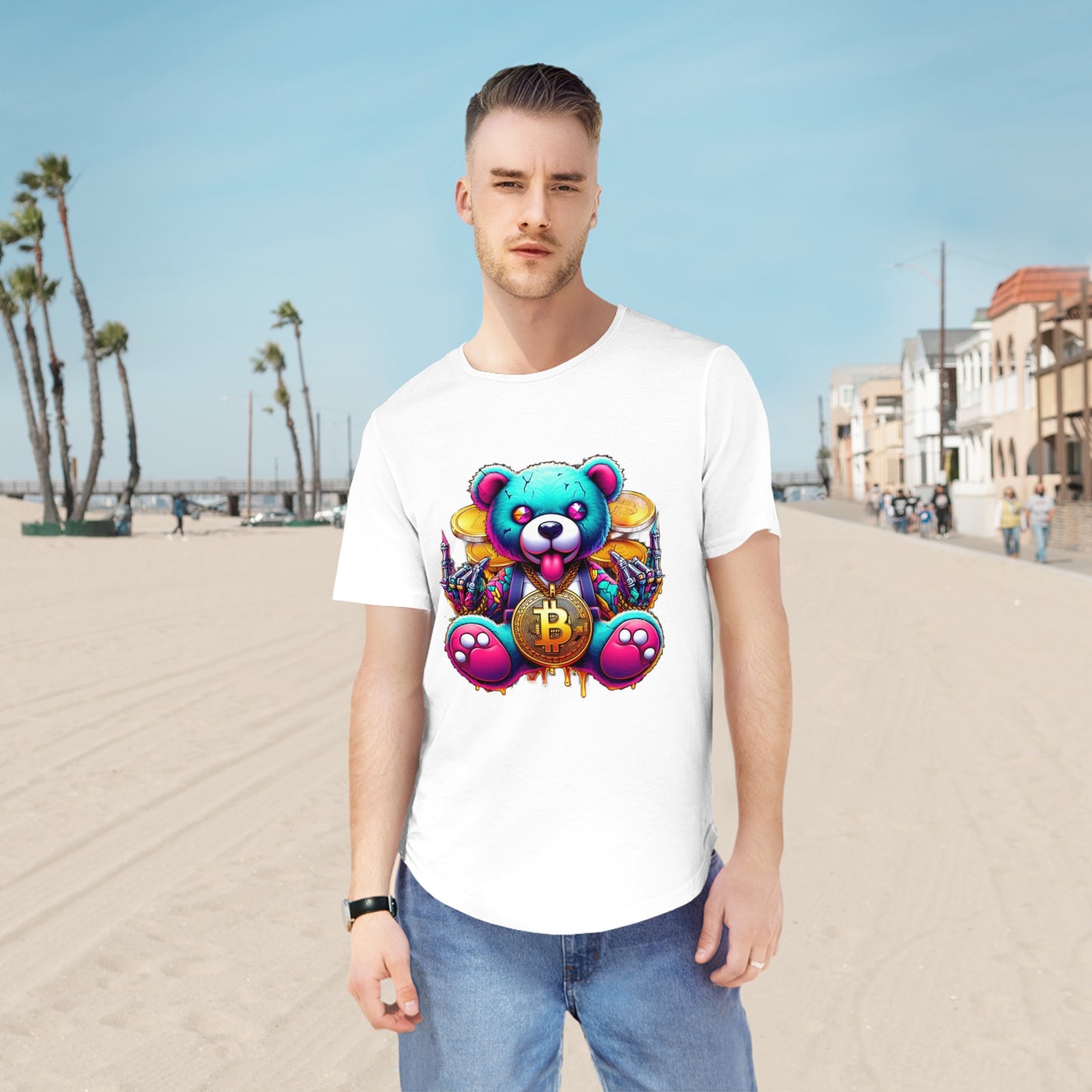 Colorful Teddy Bear Men's Graphic Tee – Fun & Stylish Bear T-Shirt