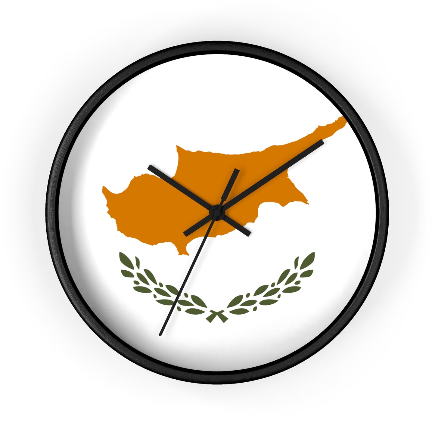 Cyprus Map Wall Clock - Modern Home Decor with Olive Wreath Design