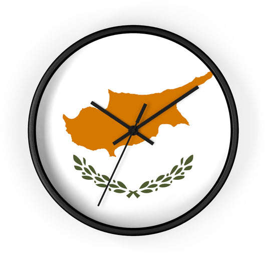 Cyprus Map Wall Clock - Modern Home Decor with Olive Wreath Design