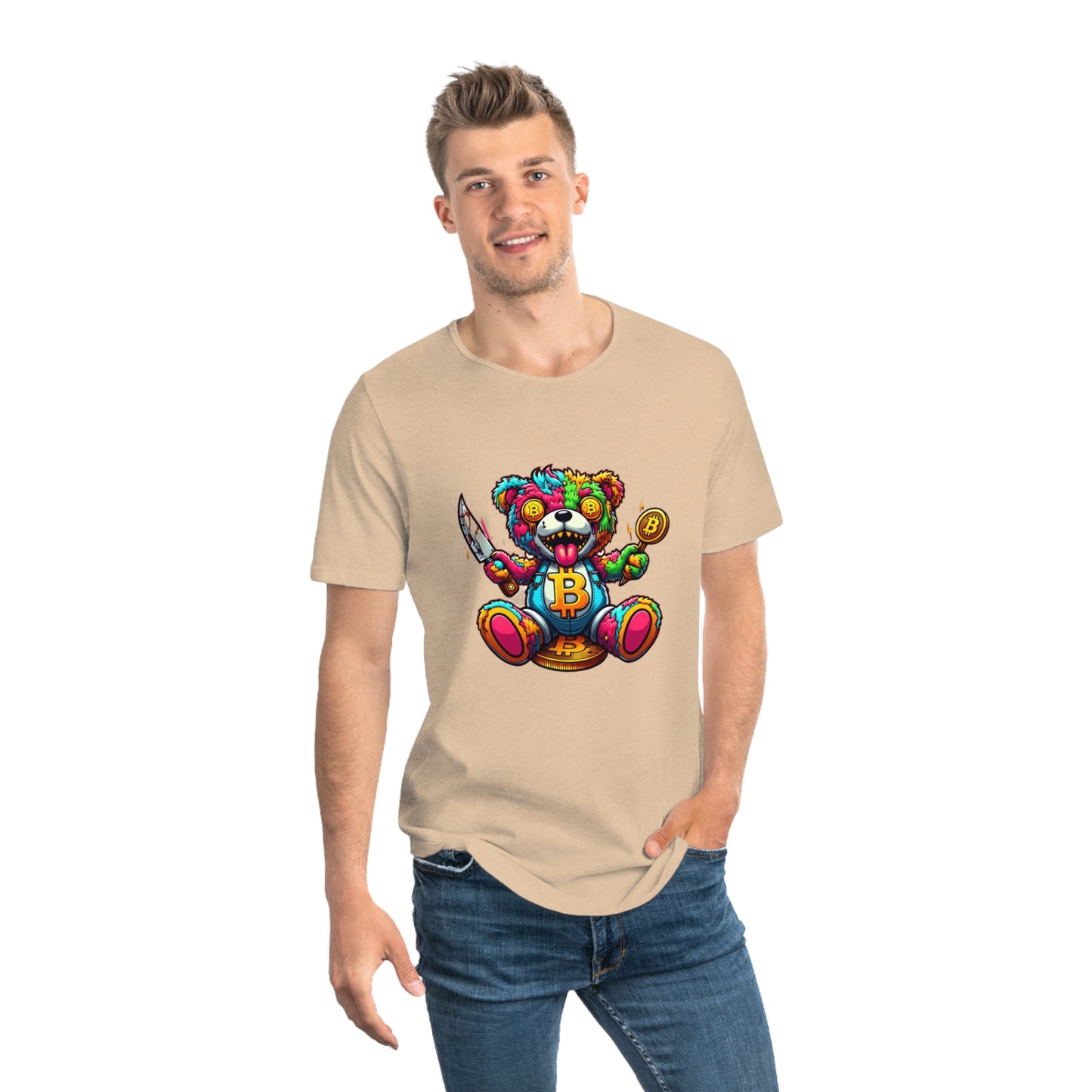 Cool Little Bear Graphic Men's Tee – Colorful Bear & Bitcoin Design