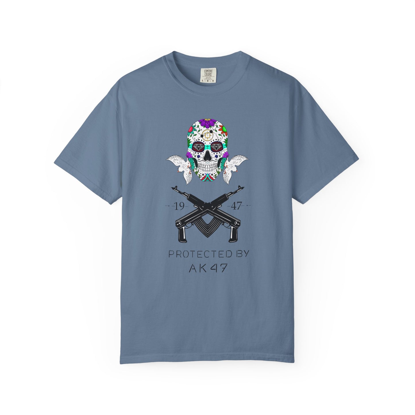Men T-Shirt Floral Skull Design - Protected by AK47