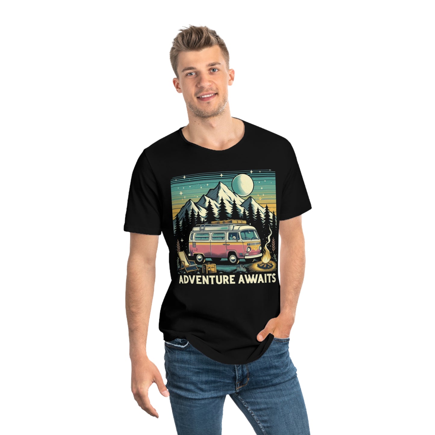 Adventure Awaits Curved Hem Tee for Men – Ideal for Outdoor Lovers