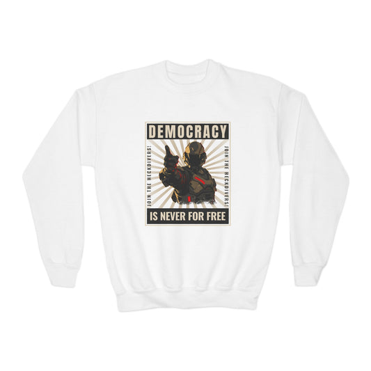 Youth Crewneck Sweatshirt - "Democracy is Never for Free" Graphic