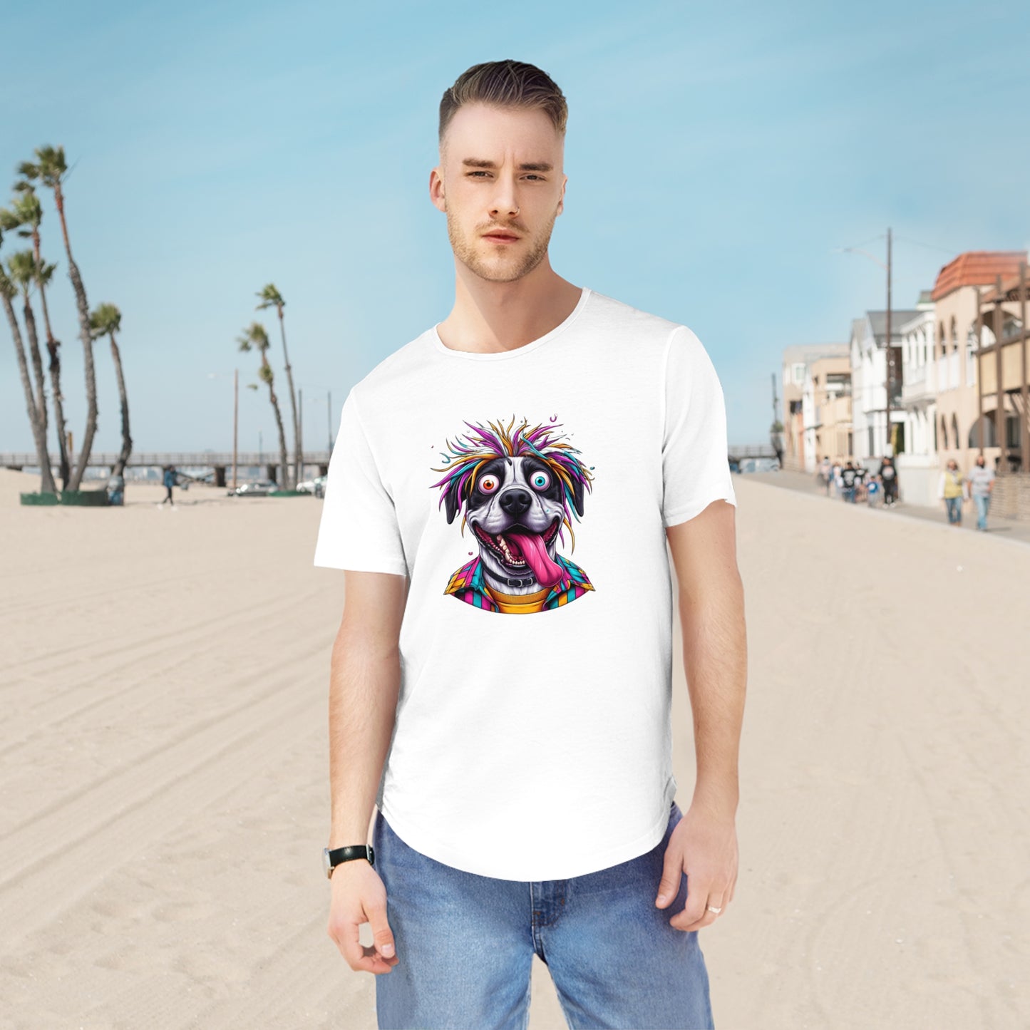 Funny Dog Graphic Curved Hem Tee for Men – Perfect for Dog Lovers