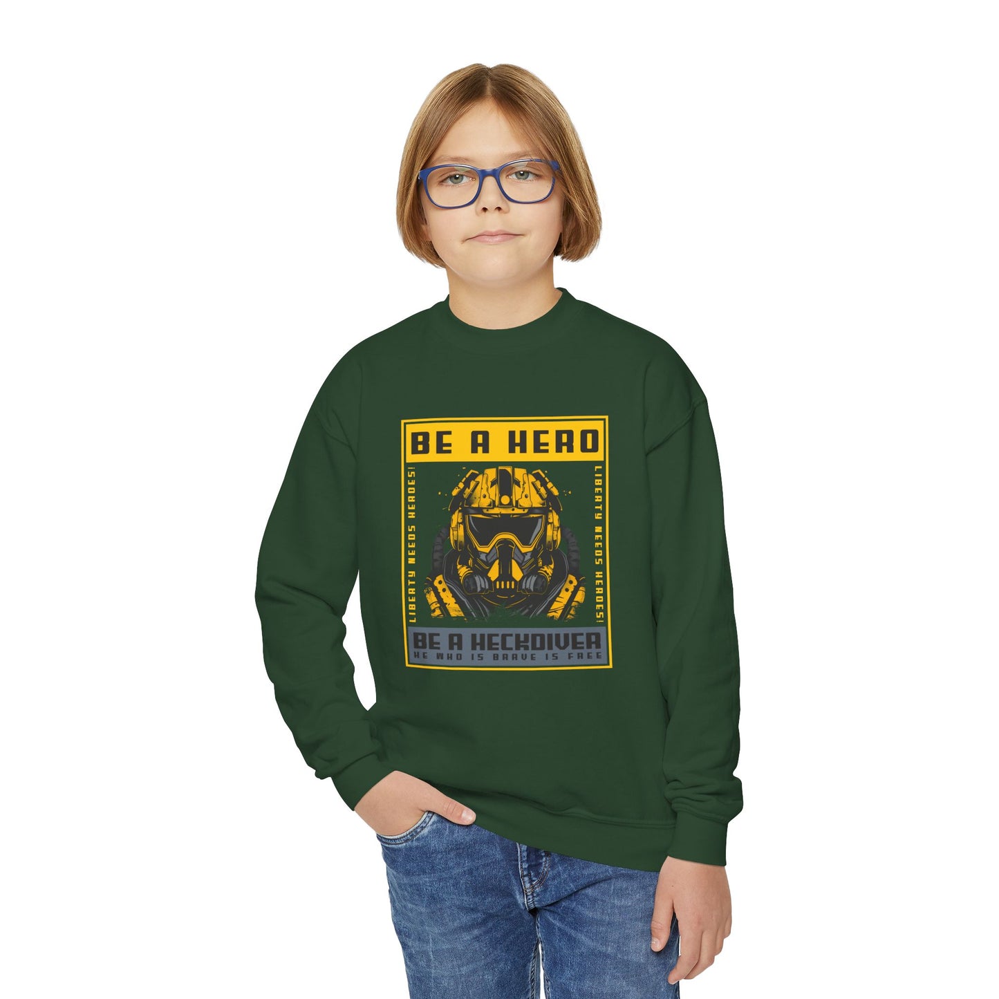 Youth Crewneck Sweatshirt - Be a Hero Graphic for Kids