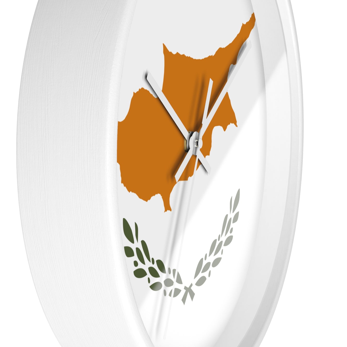 Cyprus Map Wall Clock - Modern Home Decor with Olive Wreath Design