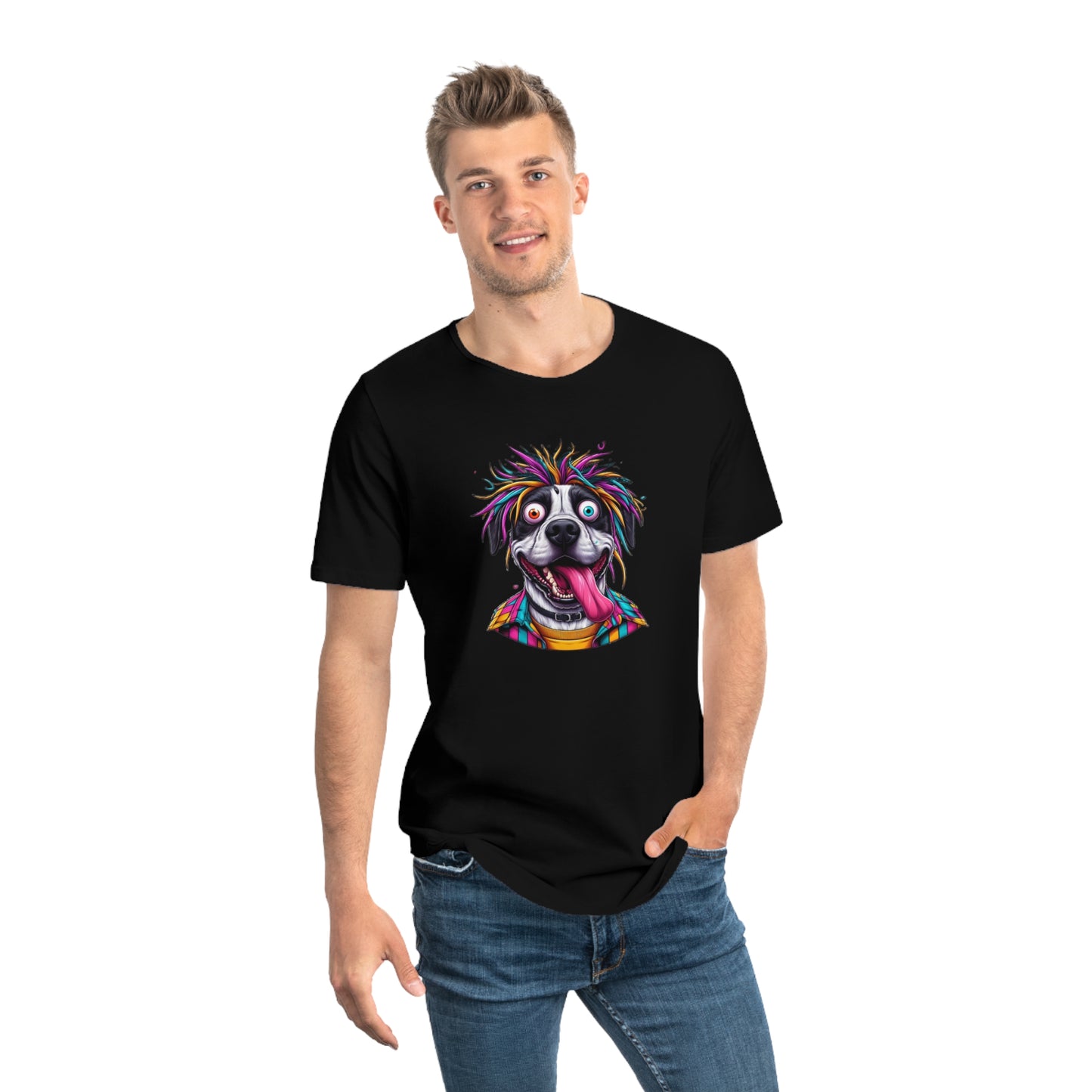 Funny Dog Graphic Curved Hem Tee for Men – Perfect for Dog Lovers