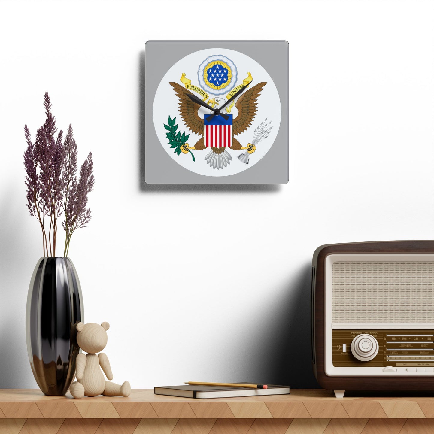 Patriotic Acrylic Wall Clock with Eagle Design