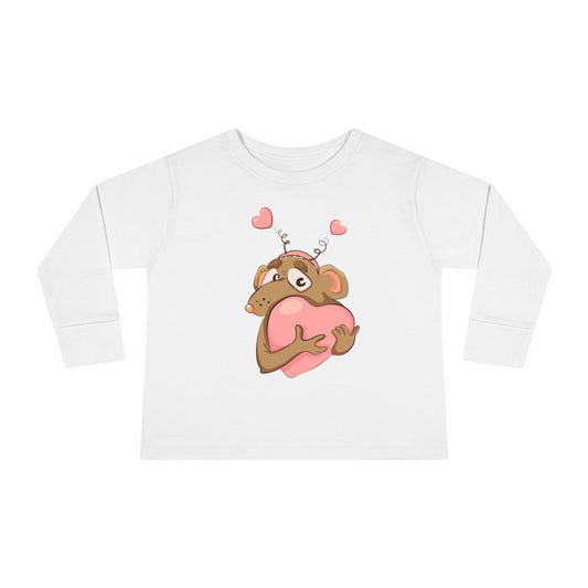 Toddler Long Sleeve Tee - Adorable Heart-Hugging Monkey Design