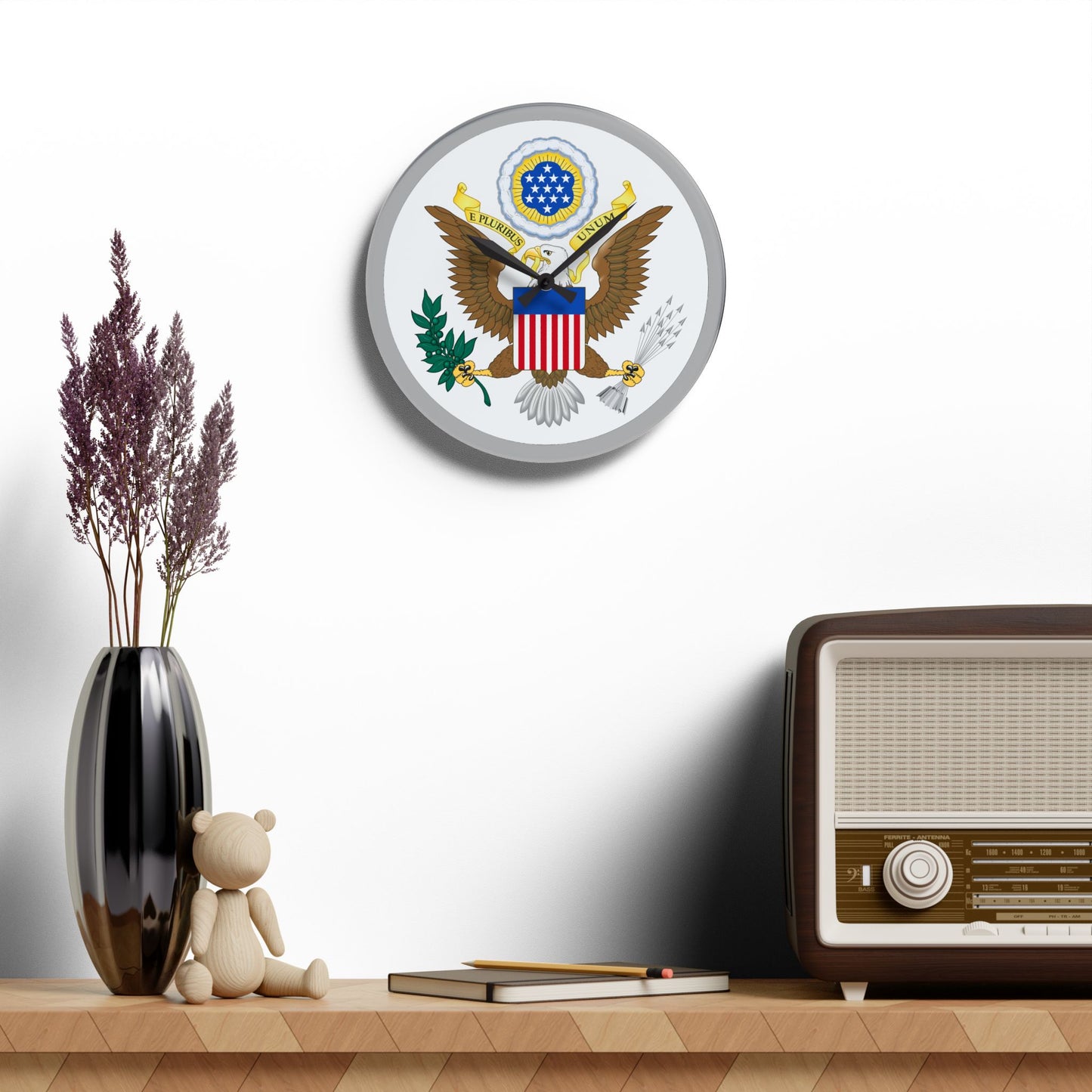 Patriotic Acrylic Wall Clock with Eagle Design
