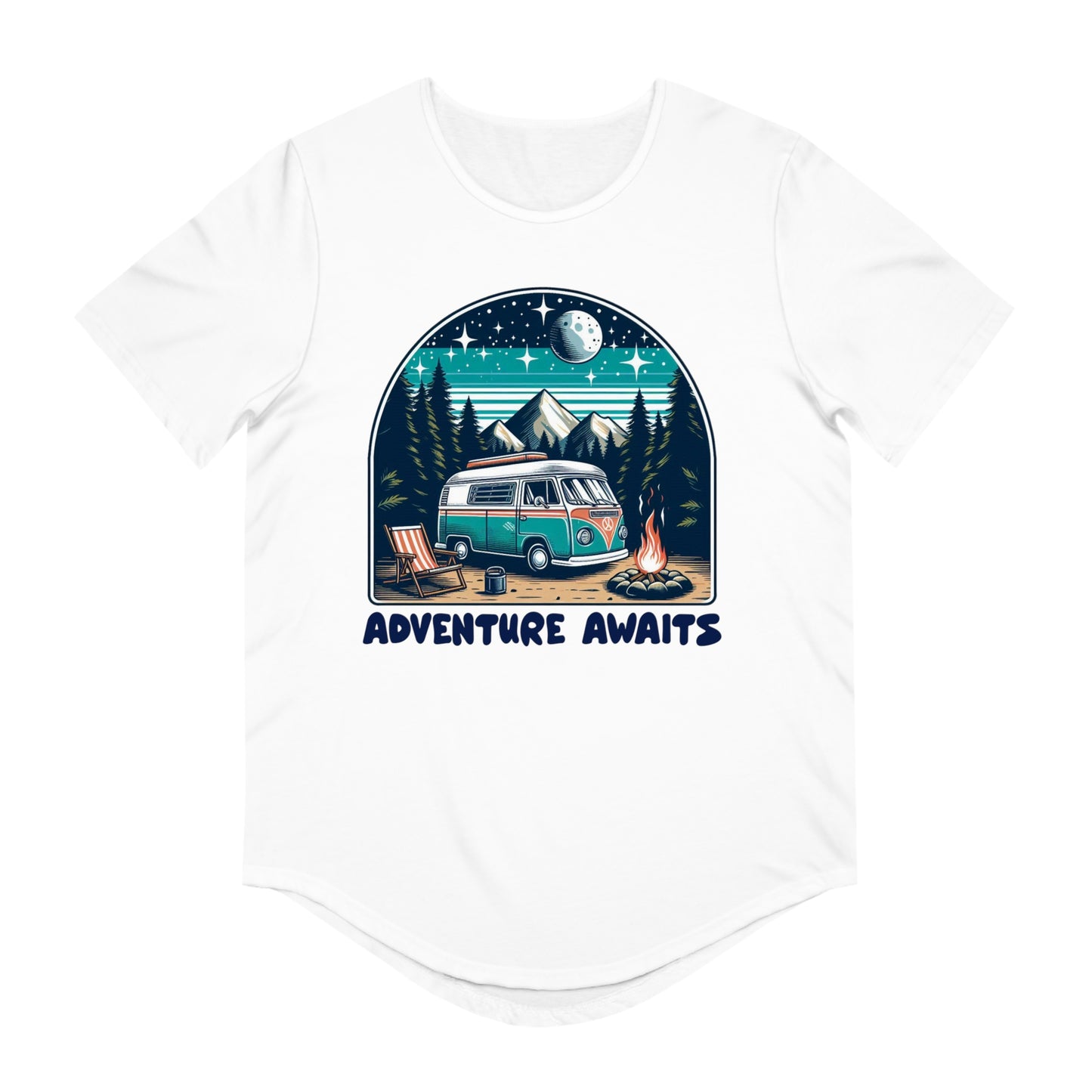 Adventure Awaits Men's Curved Hem Tee – Perfect for Outdoor Enthusiasts
