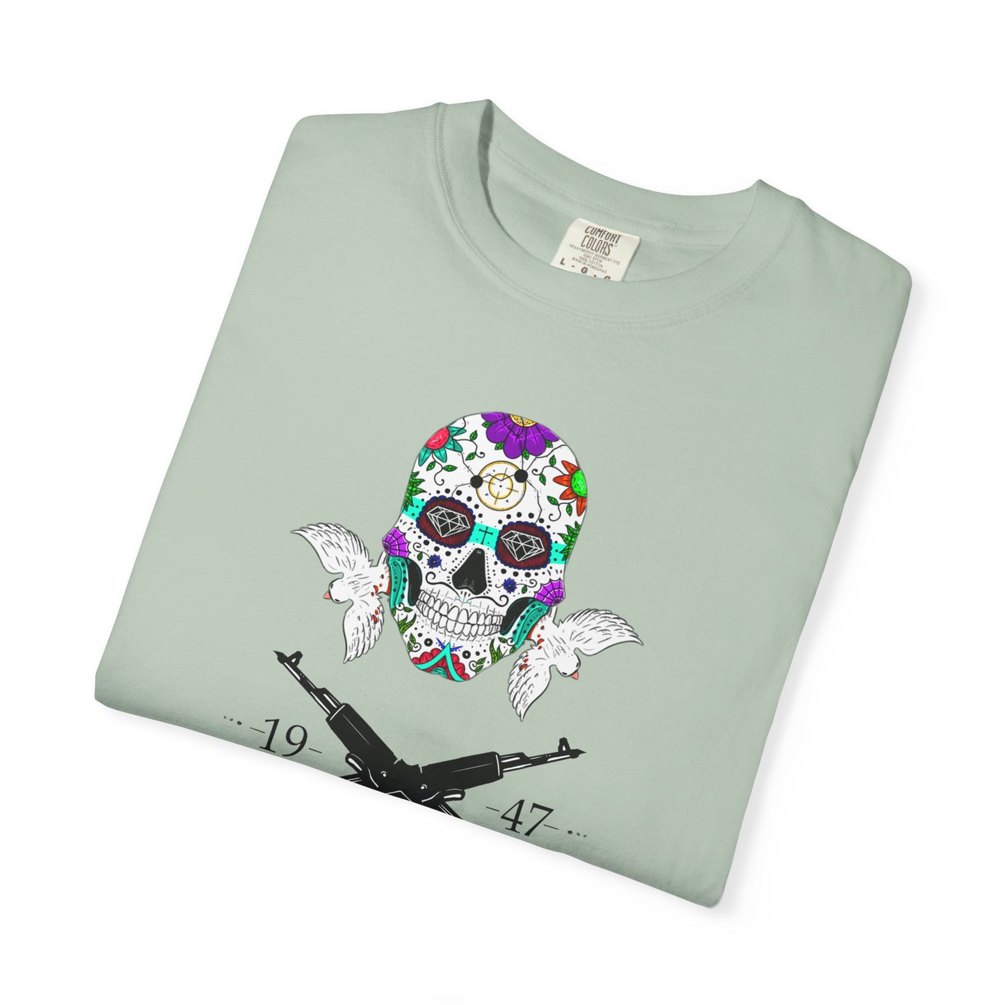 Men T-Shirt Floral Skull Design - Protected by AK47