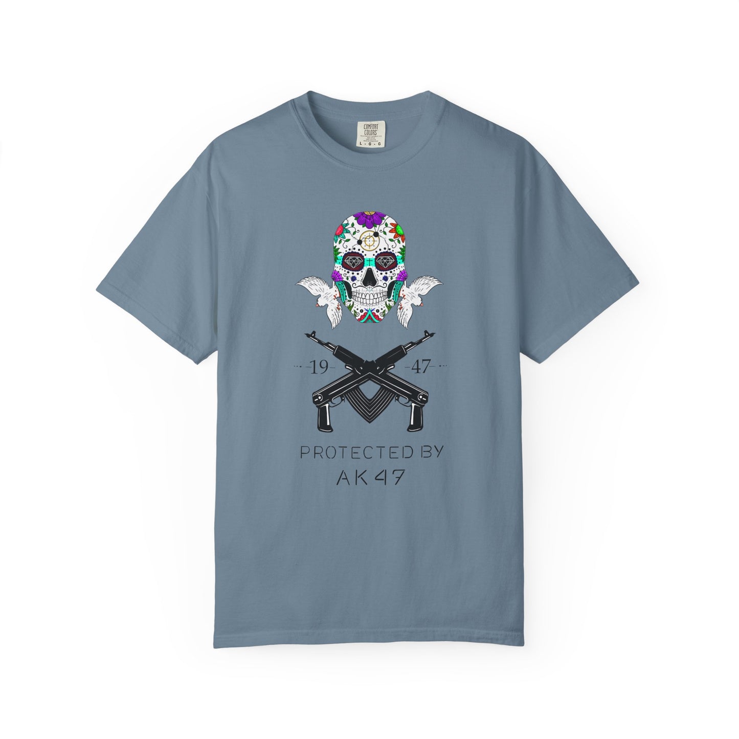 Men T-Shirt Floral Skull Design - Protected by AK47