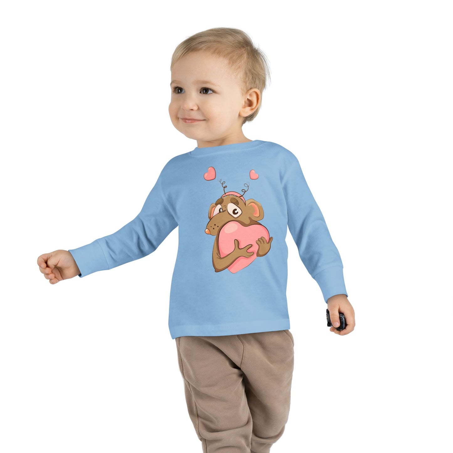 Toddler Long Sleeve Tee - Adorable Heart-Hugging Monkey Design