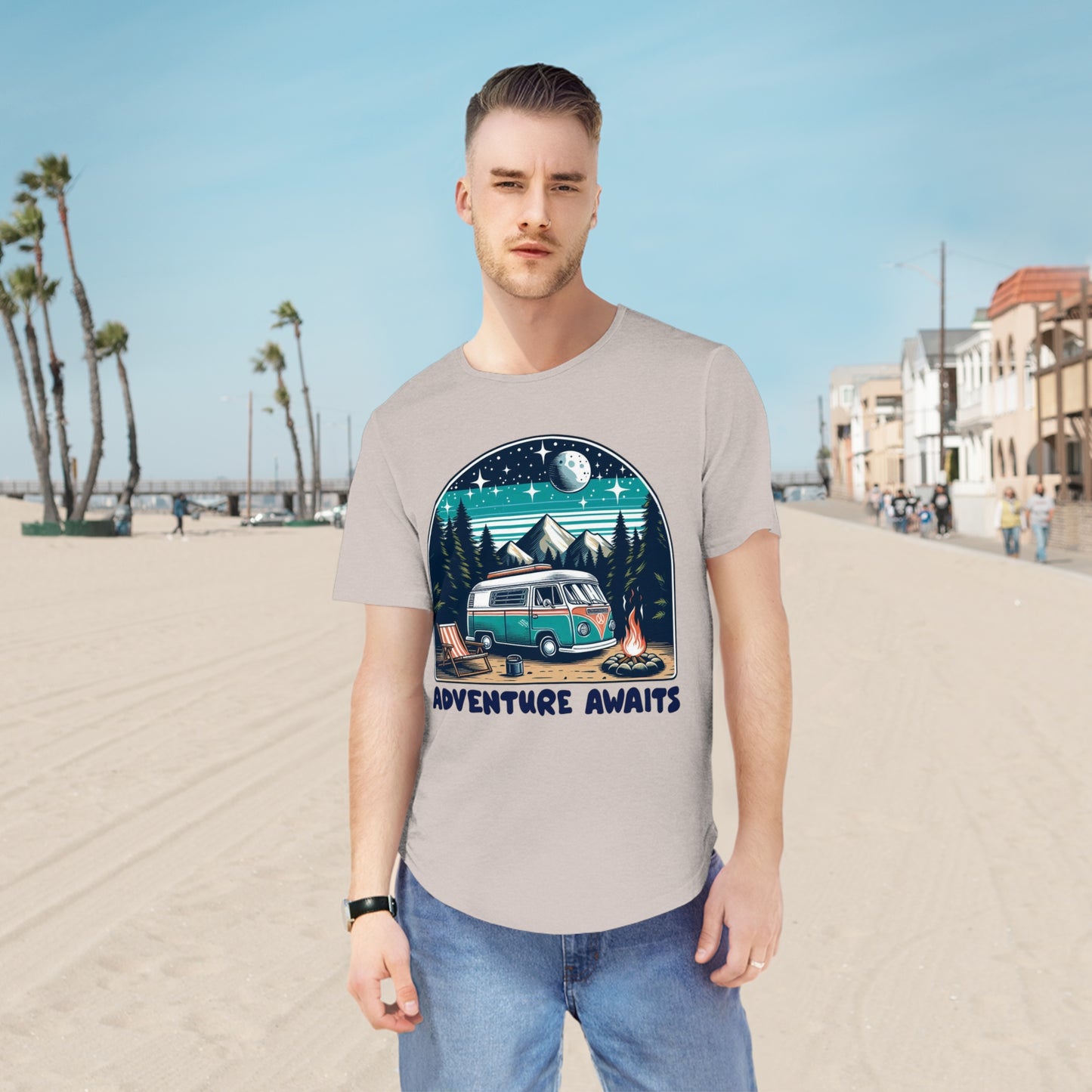 Adventure Awaits Men's Curved Hem Tee – Perfect for Outdoor Enthusiasts
