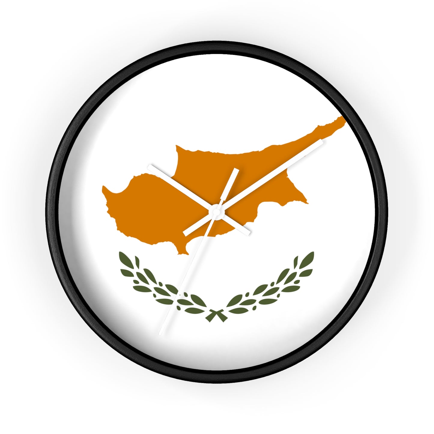 Cyprus Map Wall Clock - Modern Home Decor with Olive Wreath Design