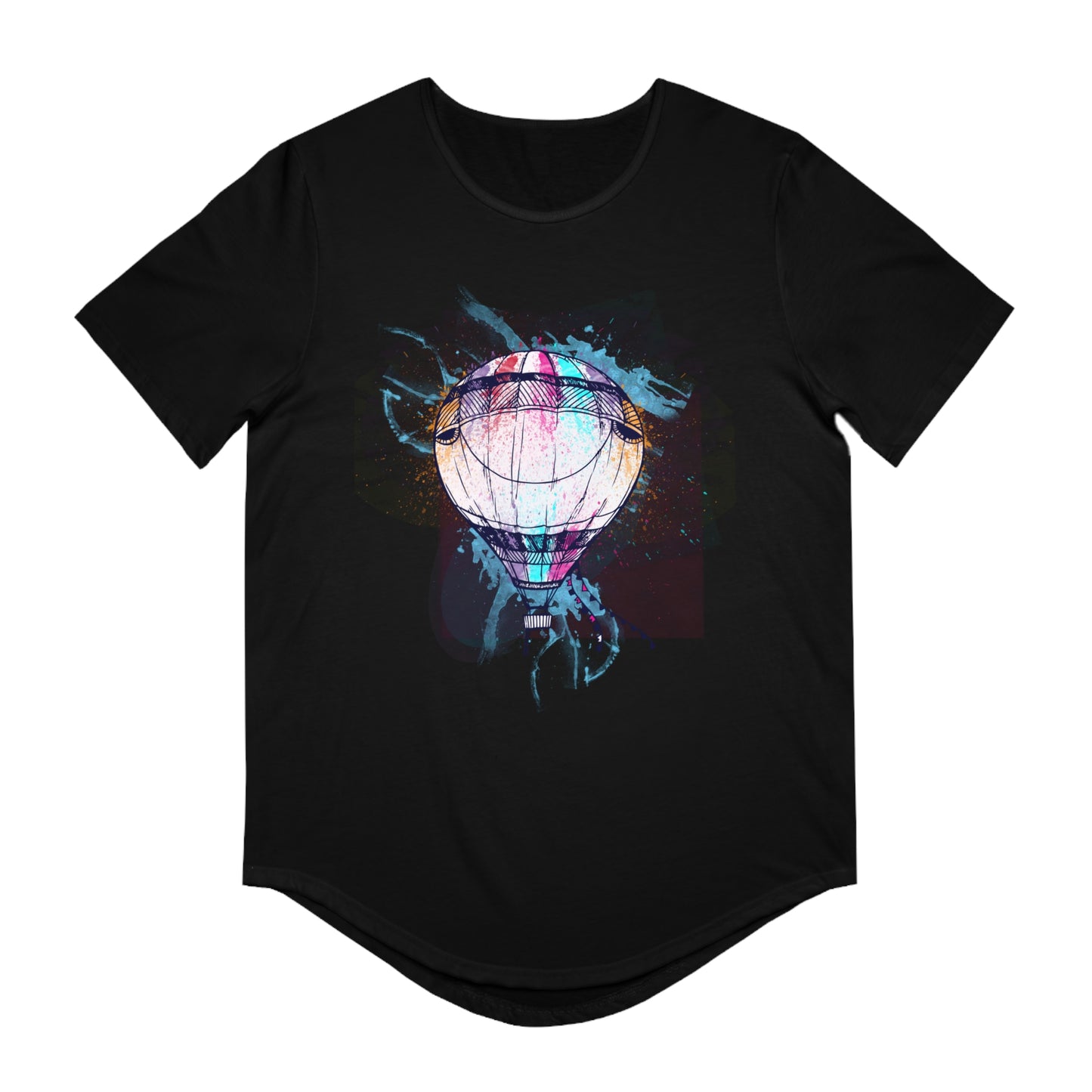 Men's T-shirt for Adventure Lovers Colorful Hot Air Balloon Curved Hem Tee