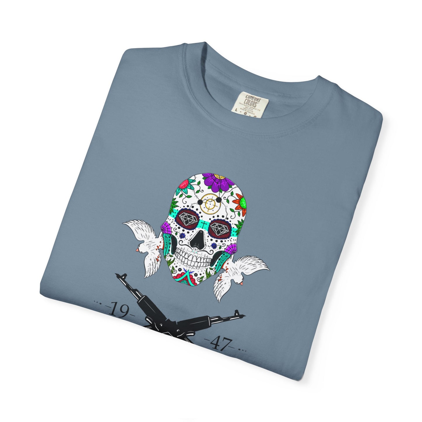 Men T-Shirt Floral Skull Design - Protected by AK47
