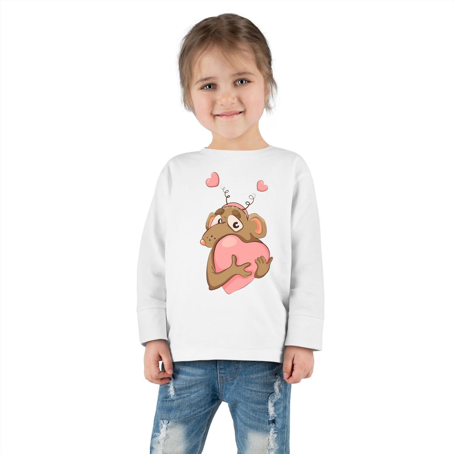 Toddler Long Sleeve Tee - Adorable Heart-Hugging Monkey Design