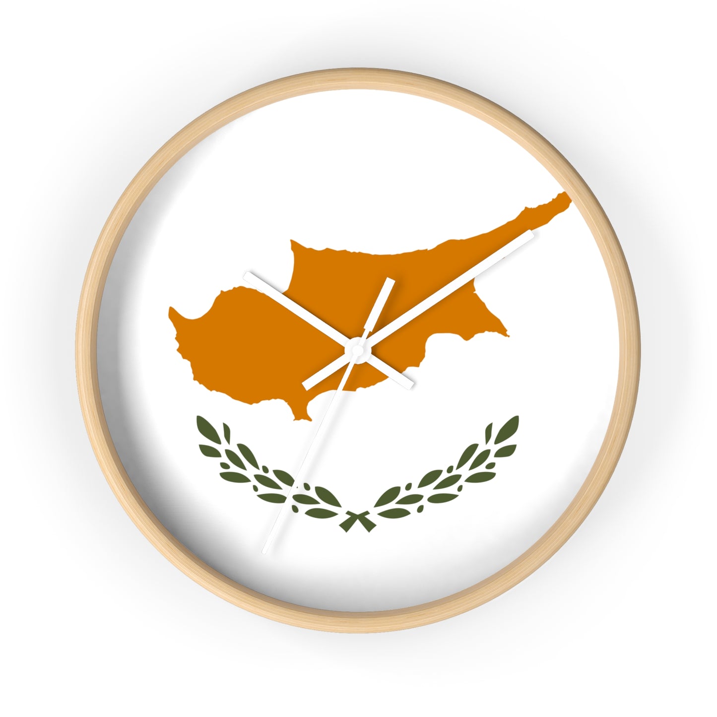 Cyprus Map Wall Clock - Modern Home Decor with Olive Wreath Design