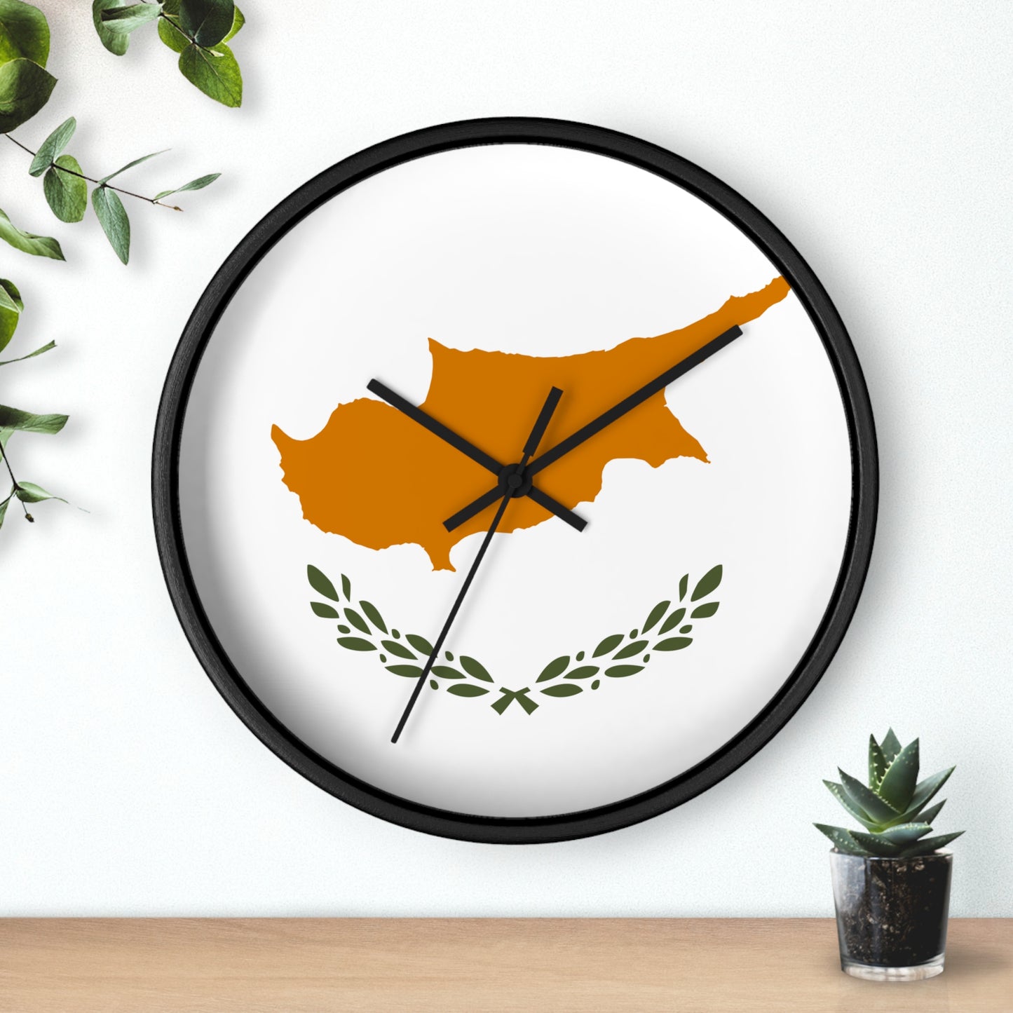 Cyprus Map Wall Clock - Modern Home Decor with Olive Wreath Design