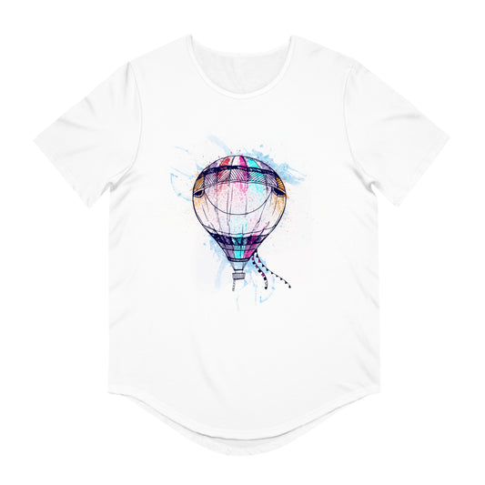 Men's T-shirt for Adventure Lovers Colorful Hot Air Balloon Curved Hem Tee