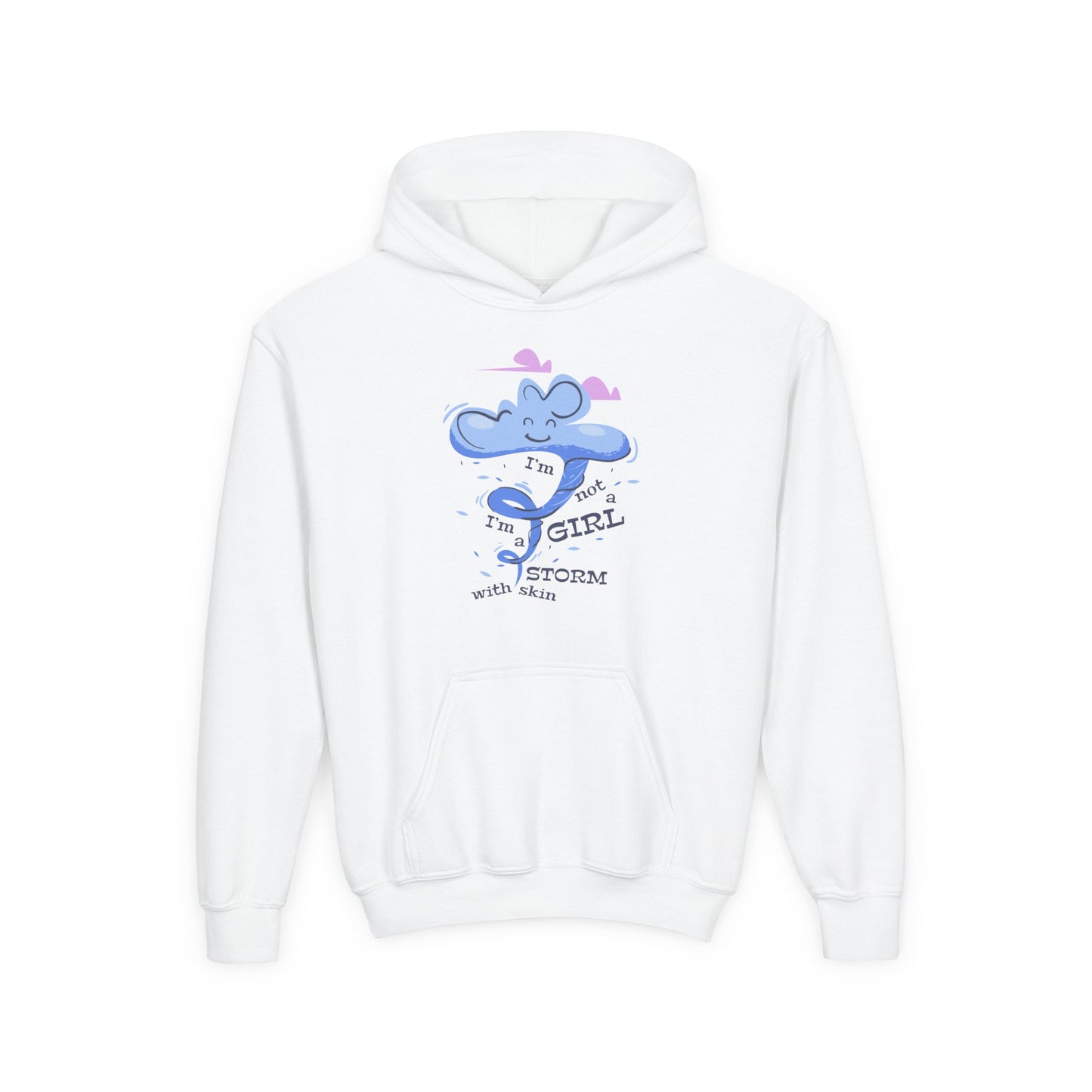 Youth Cute Elephant Hoodie for Girls - "I'm a Girl with Storm" Fun Design