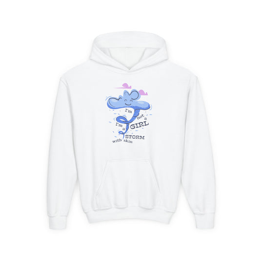 Youth Cute Elephant Hoodie for Girls - "I'm a Girl with Storm" Fun Design