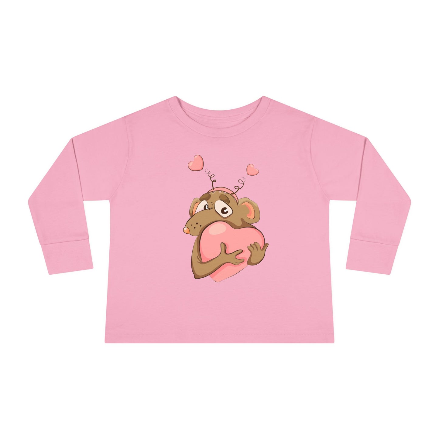 Toddler Long Sleeve Tee - Adorable Heart-Hugging Monkey Design