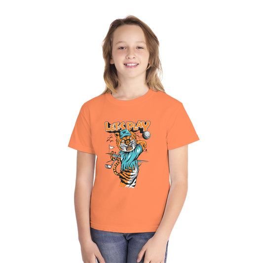Fun Tiger Youth T-shirt "Let's Play Golf" Young Golf Enthusiasts