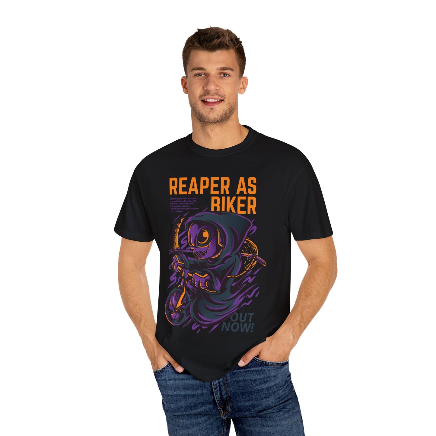 Reaper as Biker Men T-Shirt - Cool Graphic Tee for Bikers and Goth Enthusiasts