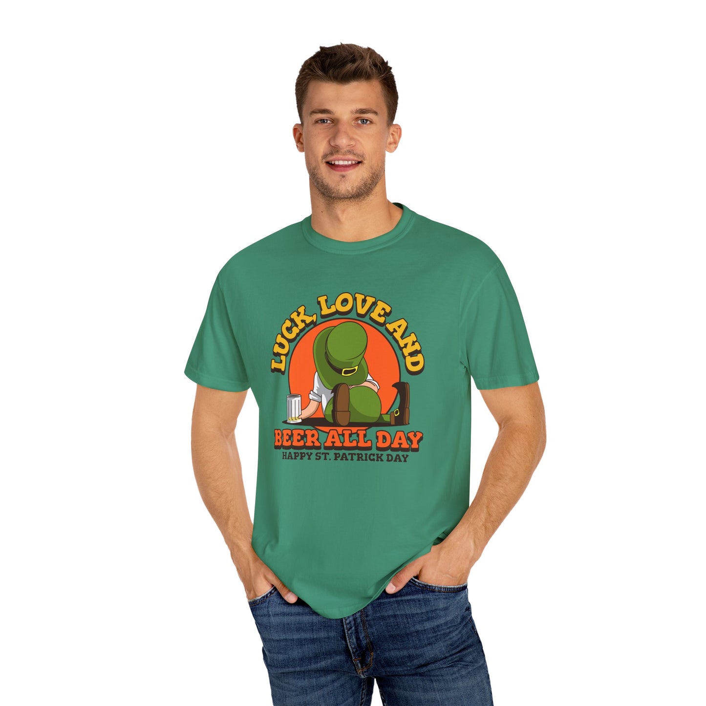 Women's St. Patrick's Day Humor T-Shirt - Luck, Love, and Beer All Day