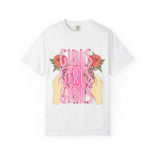 Women Fun Floral T-shirt Girls Girls Girls - Fun Design for Empowering Vibes