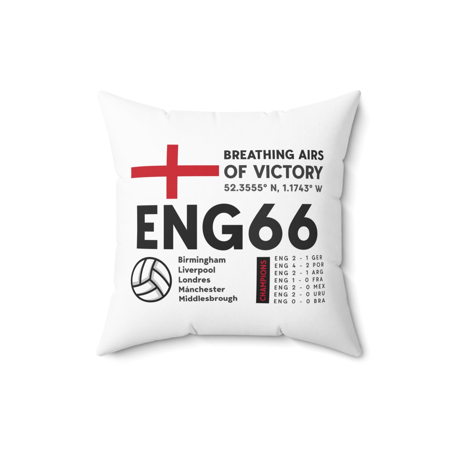 Square Pillow ENGLAND '66  Breathing Airs of Victory Soccer Decor for Fans