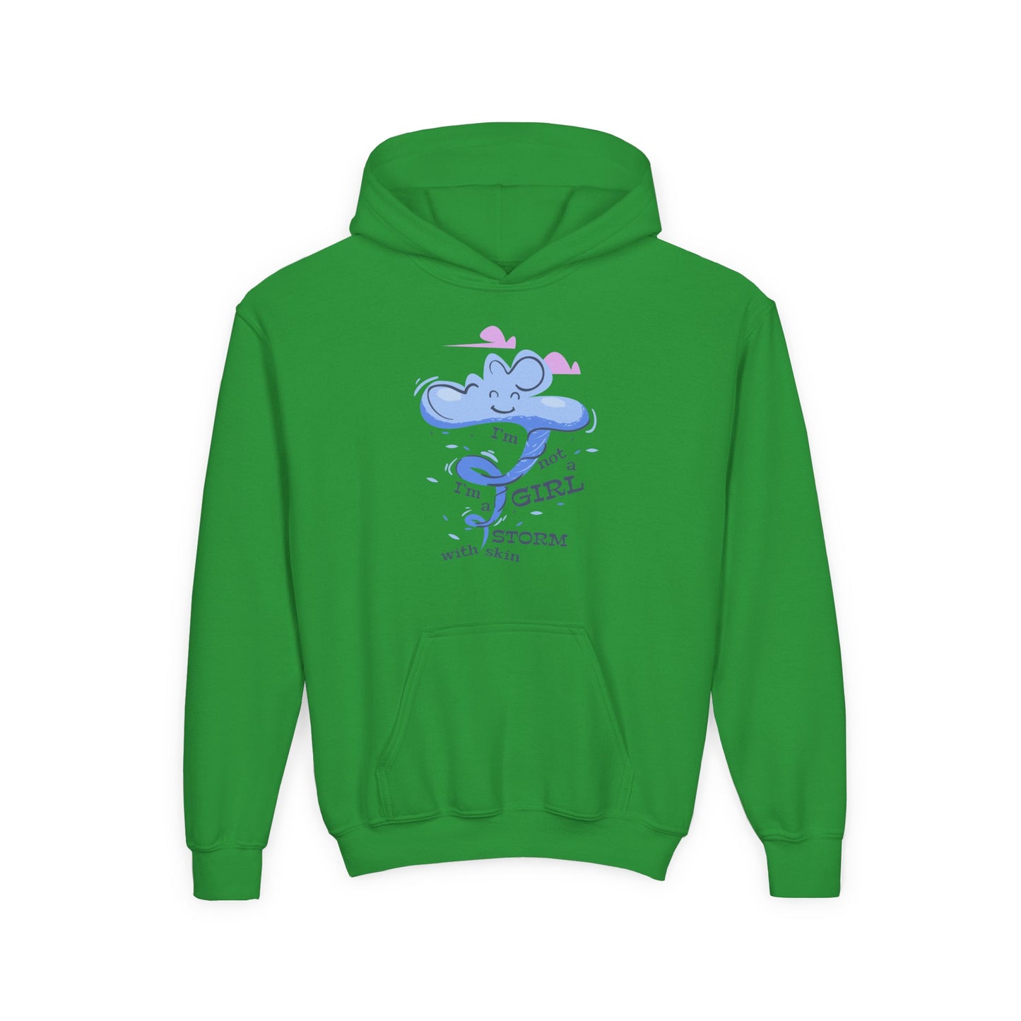 Youth Cute Elephant Hoodie for Girls - "I'm a Girl with Storm" Fun Design
