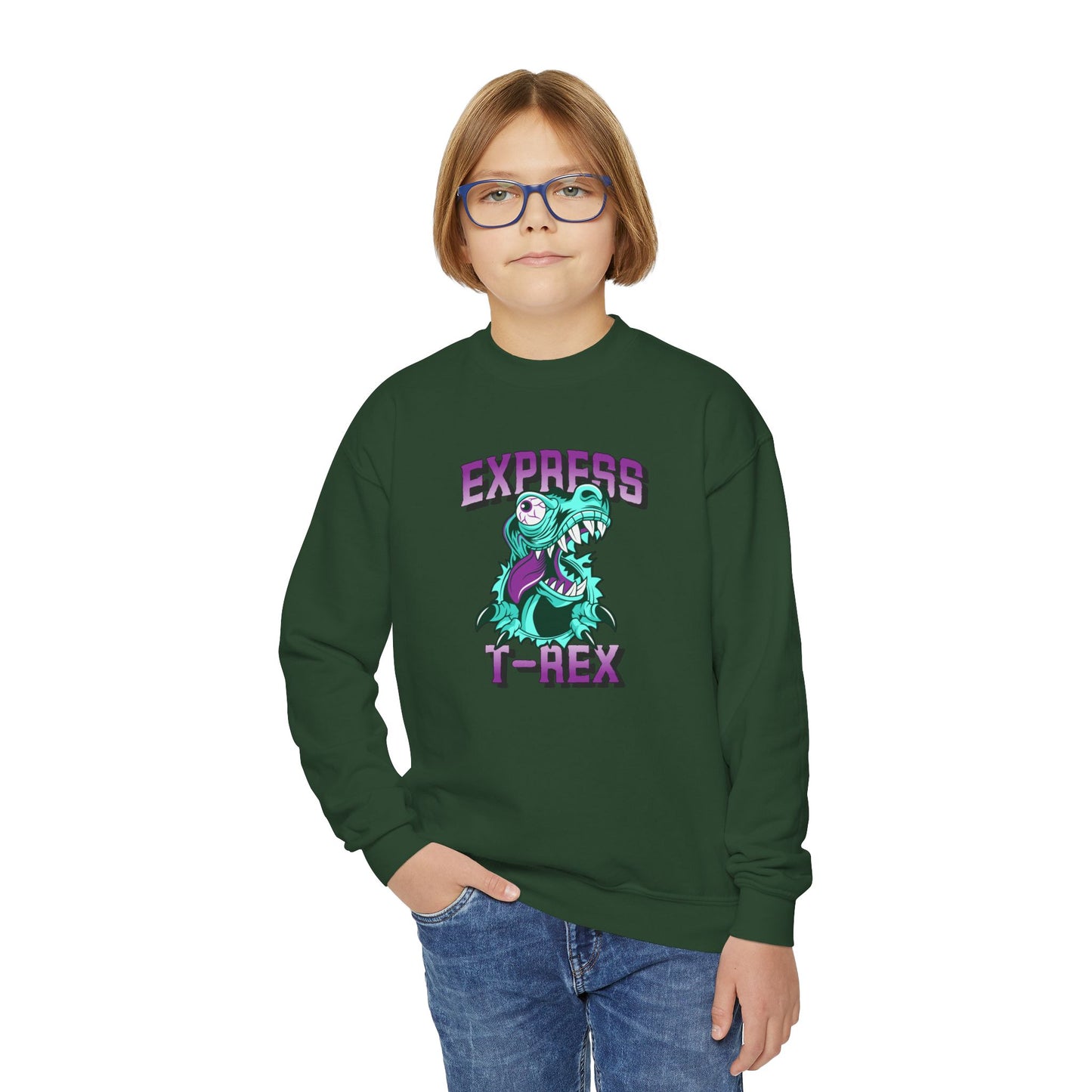 Youth Sweatshirt for Girl Express T-Rex - Fun Dinosaur Graphic