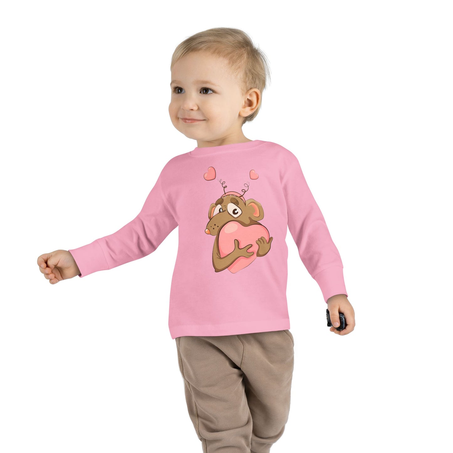 Toddler Long Sleeve Tee - Adorable Heart-Hugging Monkey Design