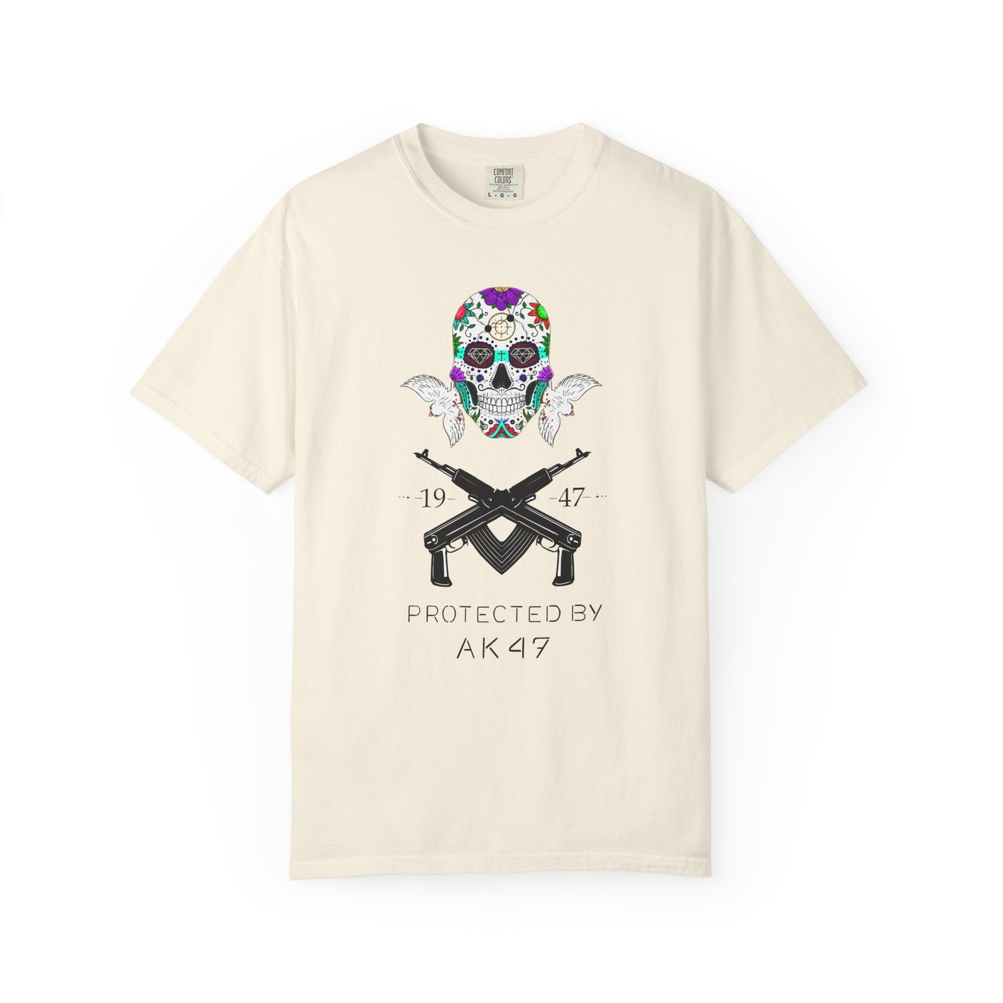 Men T-Shirt Floral Skull Design - Protected by AK47