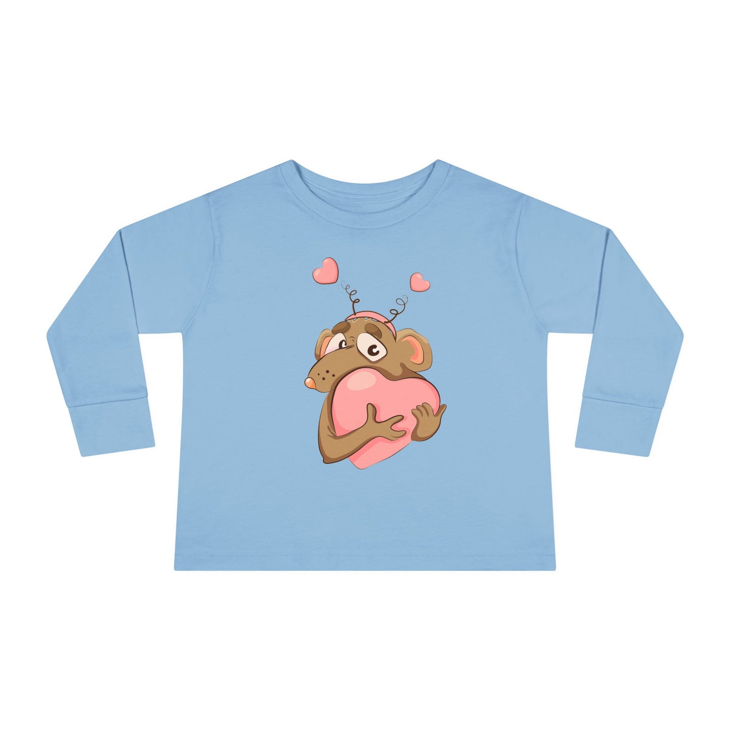 Toddler Long Sleeve Tee - Adorable Heart-Hugging Monkey Design