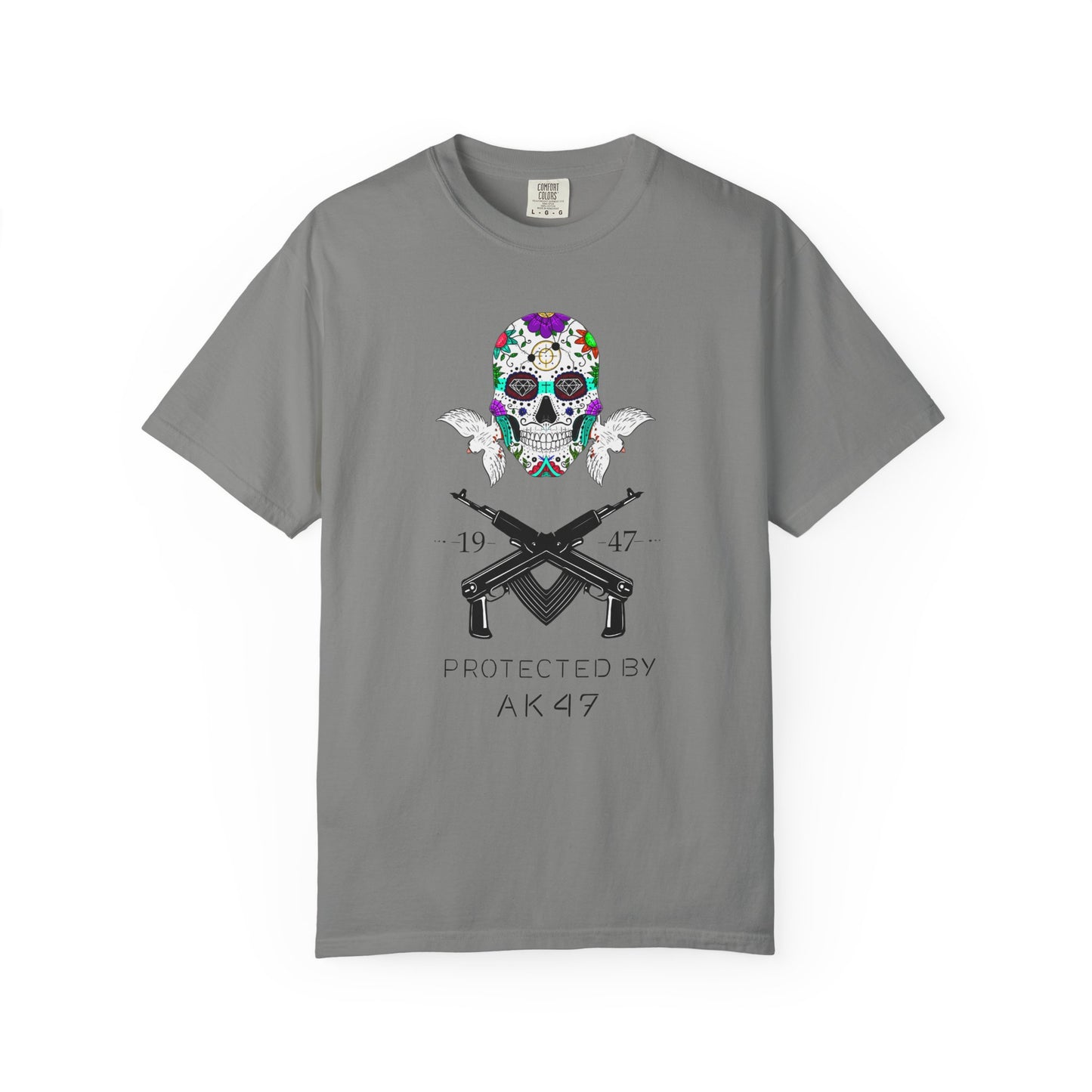 Men T-Shirt Floral Skull Design - Protected by AK47