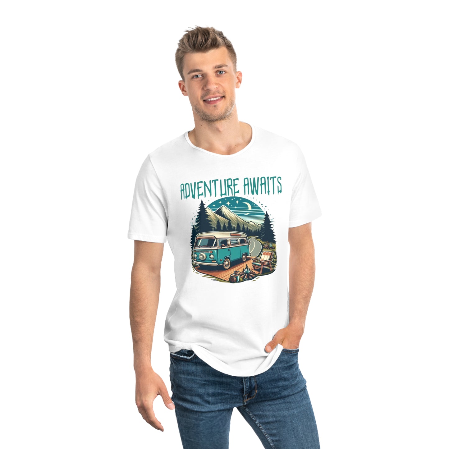 Adventure Awaits Curved Hem Men's Tee – Ideal for Outdoor Enthusiasts